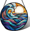 Stained Glass Window Hanging, Big Wave Sun Suncatcher Diamond Glass Panel by DASTOLL