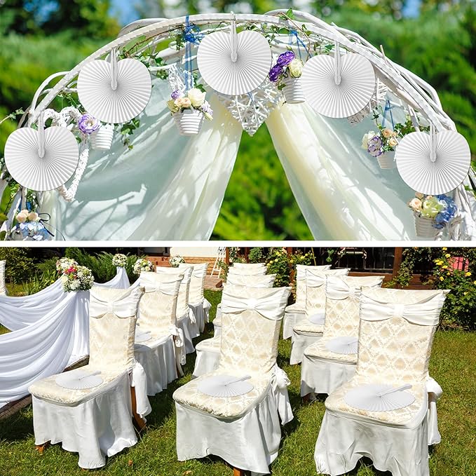 Handepo 200 Pieces Wedding Fans Folding Paper Fans Paper Fans Round Shaped - Image 4