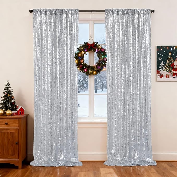 SquarePie Sequin Backdrop Non-Transparent Background Sparkly Curtain - Image 9