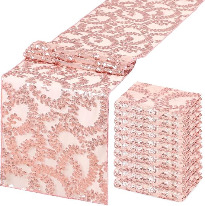 Wedding Sequin Table Runner Rose Gold Flower 10 Packs 12x108 Inch Glitter Table by SoarDream