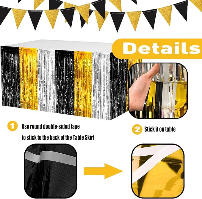 4 Pack 29x108 Inch Metallic Foil Fringe Tinsel Table Skirts - Image 3