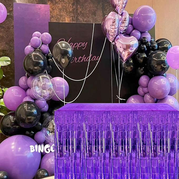 Purple Streamers Party Decorations, 2 Packs Purple Table Skirts Metallic Foil - Image 4
