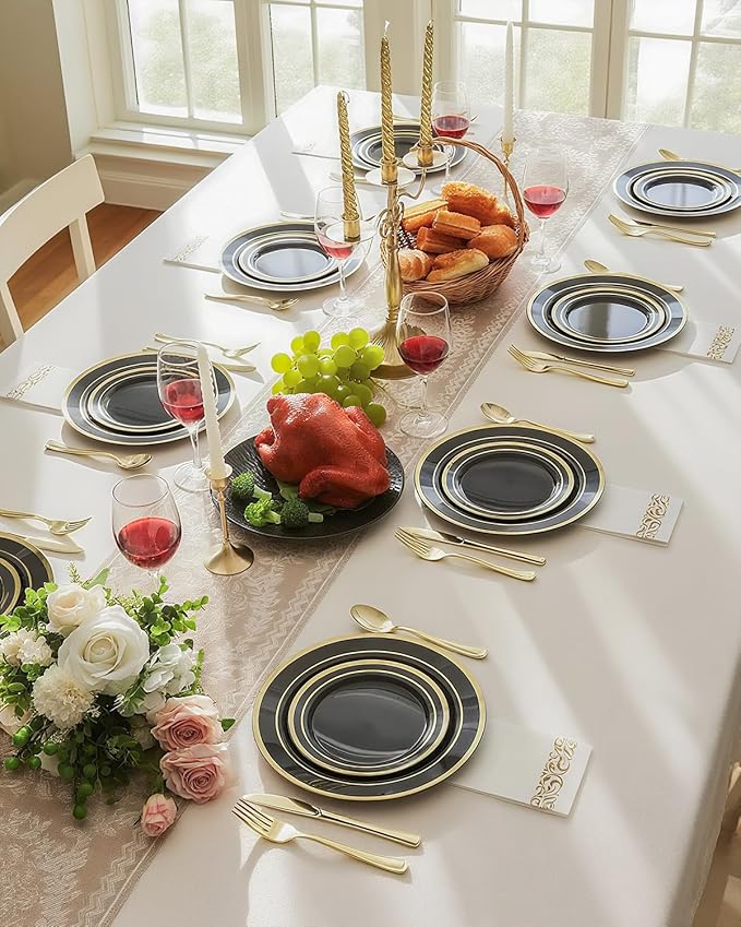 100PCS Black Plastic Plates Set - Image 6