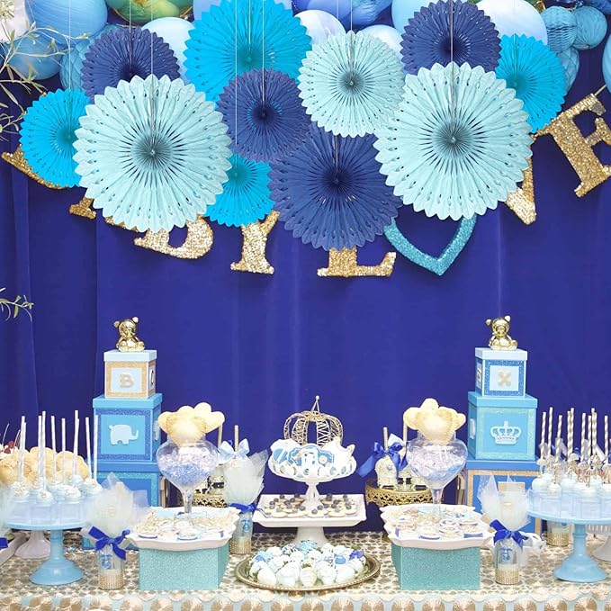18 Pcs Blue Set Hanging Paper Fan, Hanging Honeycomb Round Paper Fans - Image 6