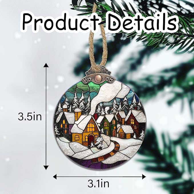 Stained Glass Christmas Decorations, Winter Snow Cabin Suncatcher - Image 6