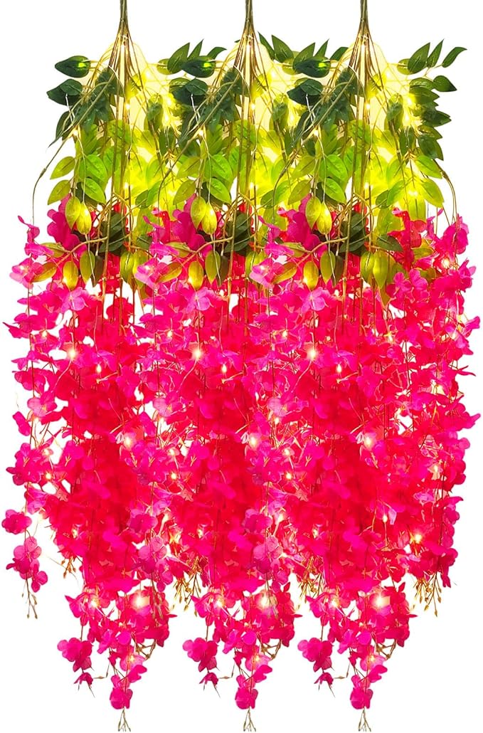 12 Pack Fuchsia Wisteria Hanging Flowers Garland by Luerbi