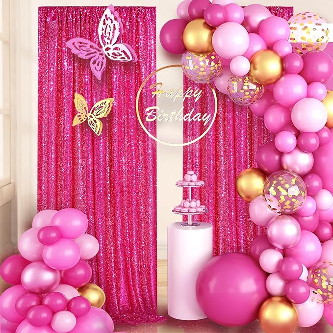 Fuchsia Sequin Backdrop Drapes 4 Panels 2FTx8FT Glitter Backdrop Curtains - Image 7