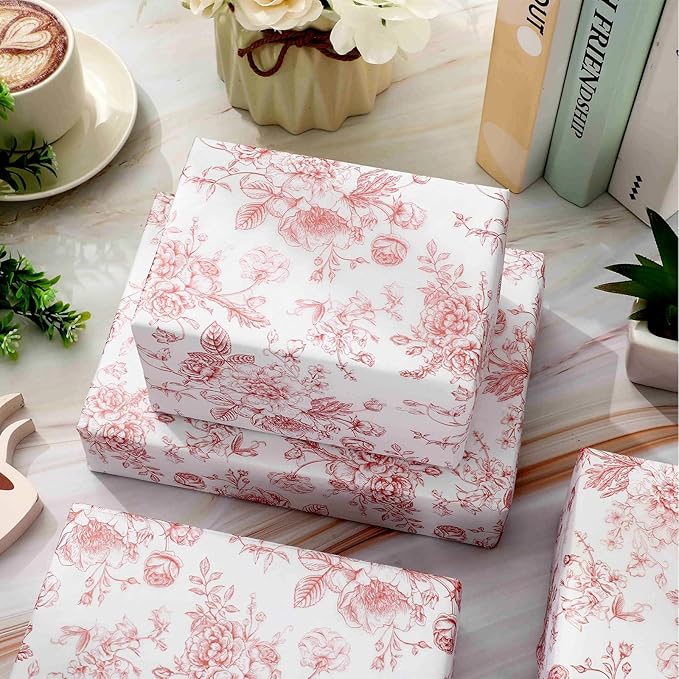 JarThenaAMCS 100 Sheets Floral Tissue Paper Rose Gold Flower Gift Wrapping - Image 4