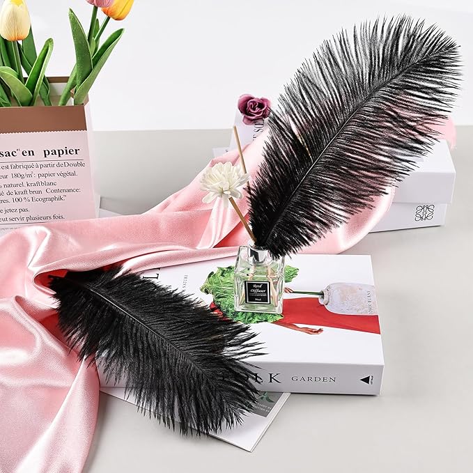 THARAHT Black Ostrich Feathers 24pcs Natural Bulk 10-12Inch 25cm-30cm - Image 6