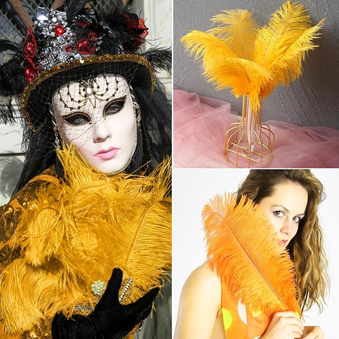 NEWONG 30pcs Gold Ostrich Feathers Natural Bulk 11-14inch Vase Craft Wedding - Image 7