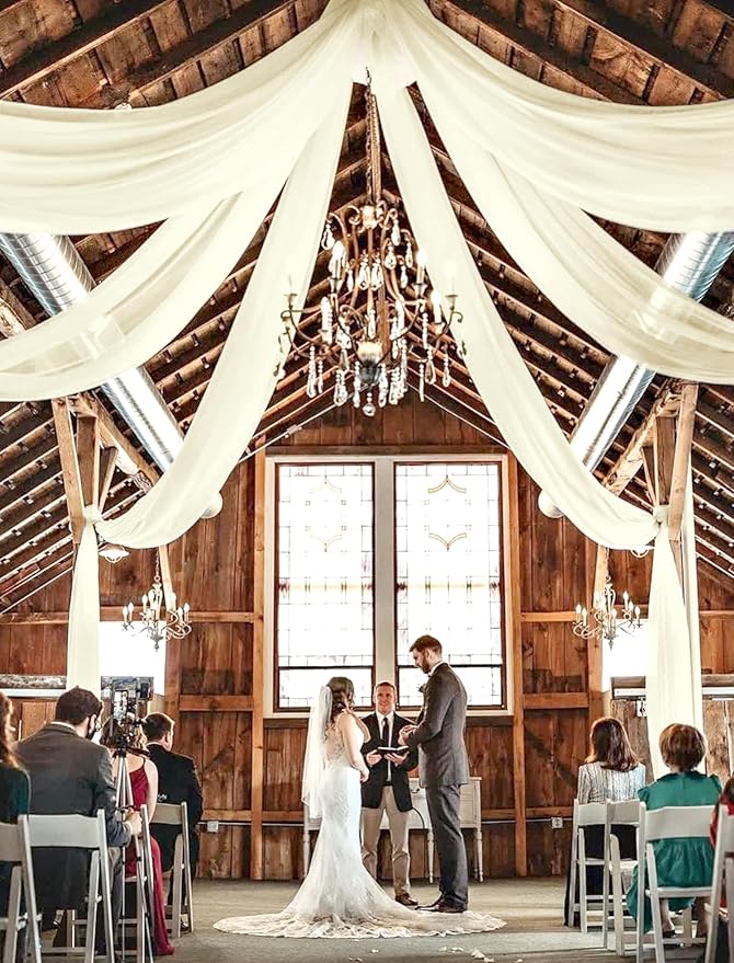 fani 6 Panels Ivory Wedding Ceiling Drapes 5ftx30ft Ceiling Drapes Chiffon - Image 5