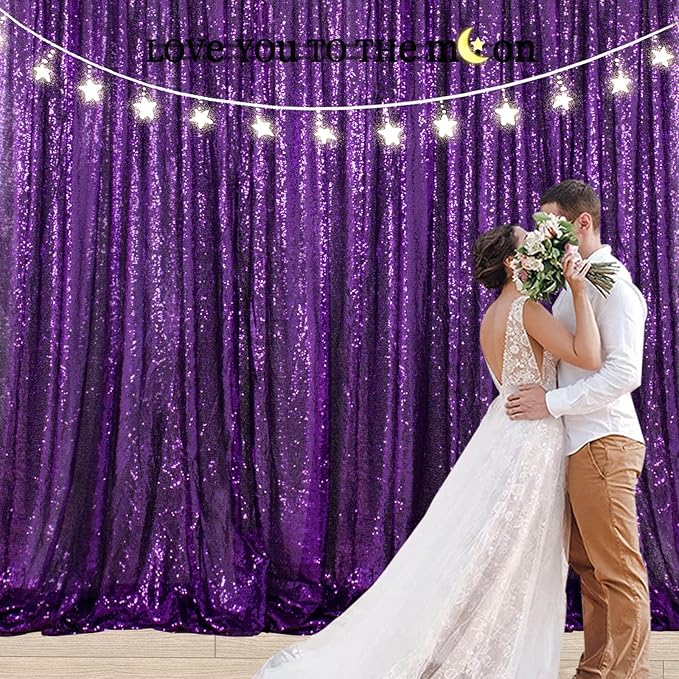 ShinyBeauty Purple Sequin Backdrop 20X10FT Glitter Fabric Drapery Photo - Image 2