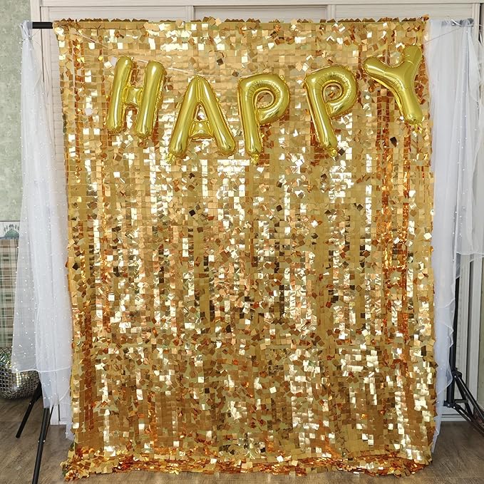 Gold Square Sequin Backdrop 8ft * 8ft 1 Panel, Shimmer Wall Backdrop Photobooth - Image 2