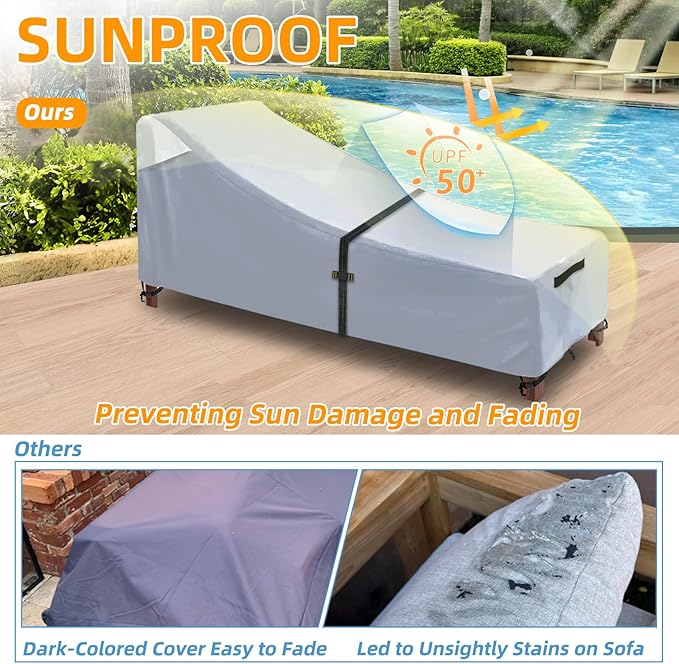 Patio Chaise Lounge Cover with Handles, Outdoor Lounge Chair Cover Waterproof - Image 3