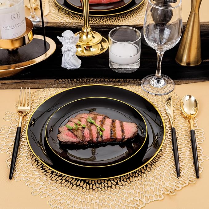 150pcs Black Plastic Plates, Premiun Taleware, Anniversary - Image 2