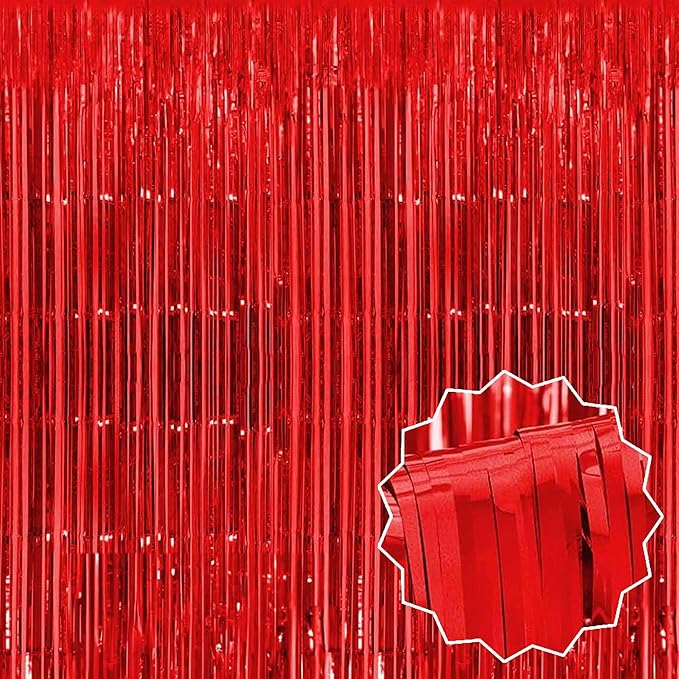 6 Pack Red Foil Fringe Curtains Backdrop, 3.28 x 8.2 Ft Metallic Streamers by LANTIANCHEN