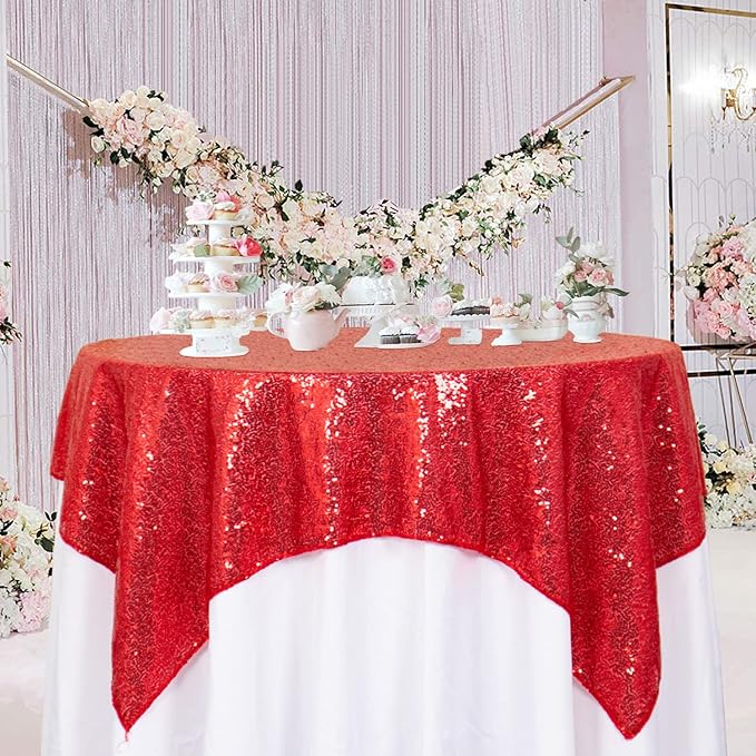 ShinyBeauty Sequin Tablecloth Square 54x54-Inch Red Table Cloths - Image 2