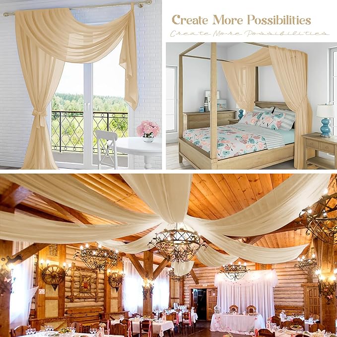 4 Panels Beige Cheesecloth Draping Fabric 35" x 20FT Gauze Fabric Arch Drapes - Image 8