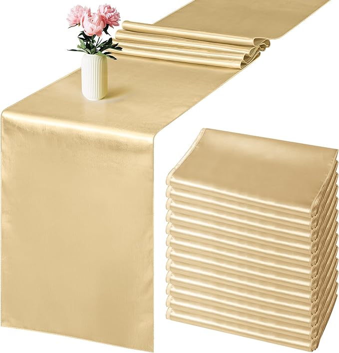 Aneco 12 Pack Satin Table Runner 12 x 108 Inch Champagne Long Wedding Satin by Aneco