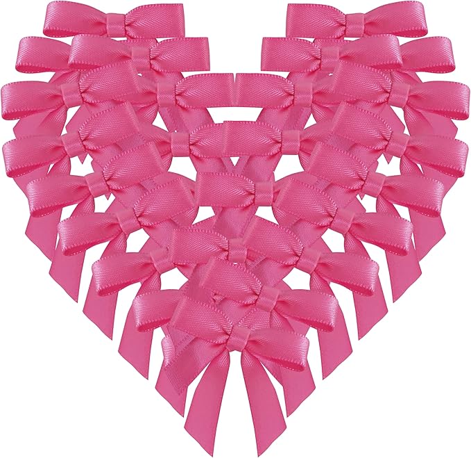 50pcs 1-1/2" Mini Hot Pink Satin Ribbon Bows Without Twist Ties by Micomon