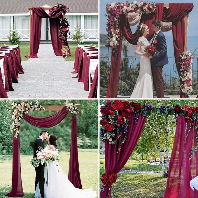6 Panels Burgundy Wedding Arch Drapery 28" x20Ft Wedding Arch Draping Fabric - Image 2