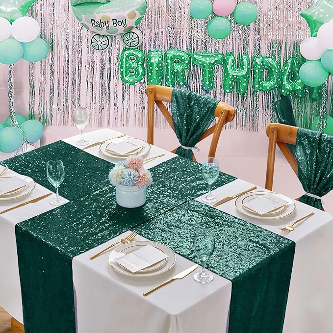 Sequin Table Runners 2 Pieces Emerald Green Table Runners 12x72 Inch Glitter - Image 5