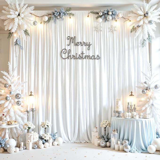 White Glitter Backdrop Curtain for Parties Wedding, 10Ft x 10Ft Satin Shimmer - Image 5