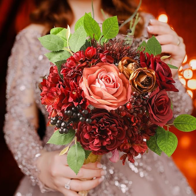 Artificial Flowers Combo Box Set Burgundy Silk Flowers - Image 2