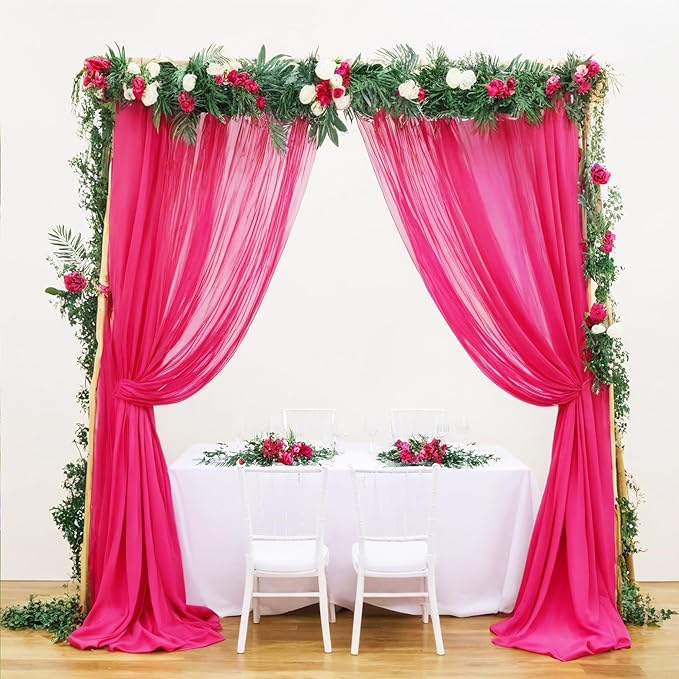 DUOBAO Hot Pink Chiffon Backdrop Curtain 2 Panels 29 Inch by 120 Inches Wedding - Image 4