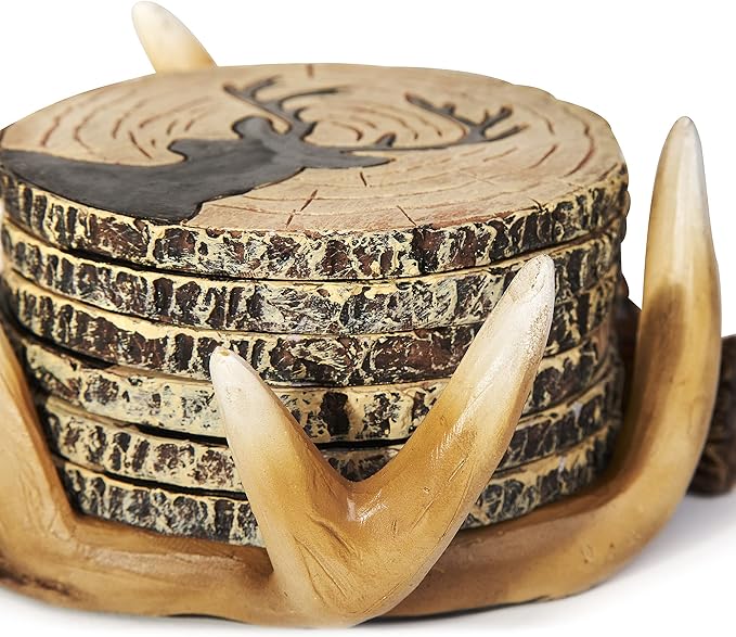 Deer Antlers Coaster Set of 6 – Handcrafted Deer Antler Decor and Man Cave Gifts - Image 4