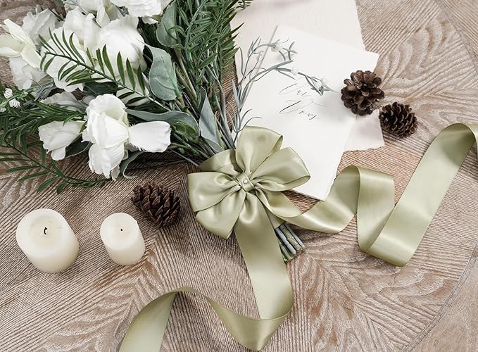Sage Green Satin Ribbon 1-1/2 Inch x 50 Yards Double-Faced Ribbons - Image 6
