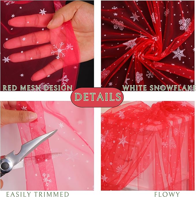 Snowkingdom Red Christmas Table Runner, Chiffon Gauze Seasonal Winter Kitchen - Image 3