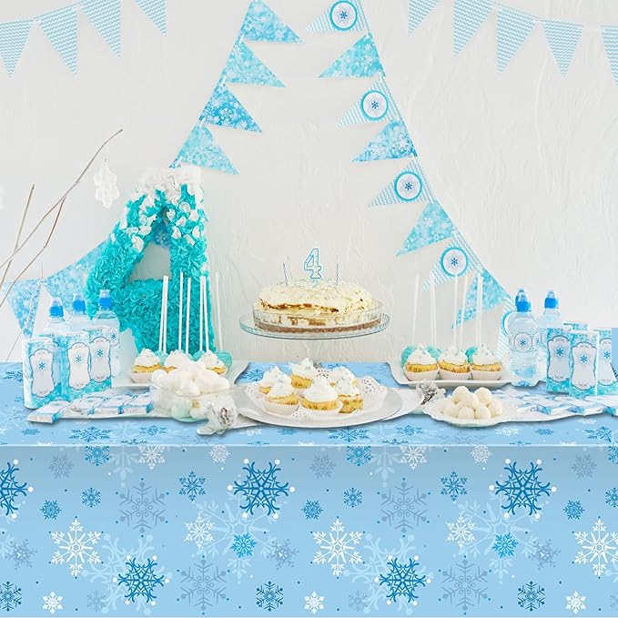 12 Pieces Christmas Snowflake Party Tablecloth Decorations, Plastic Ice Blue - Image 5