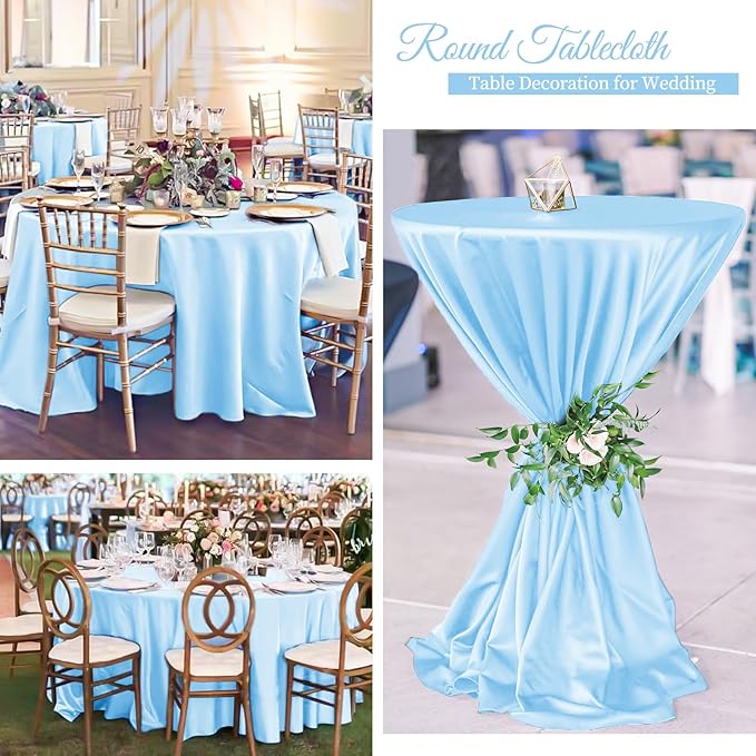 fani 12 Pack 120 Inch Light Blue Satin Tablecloth - Image 7