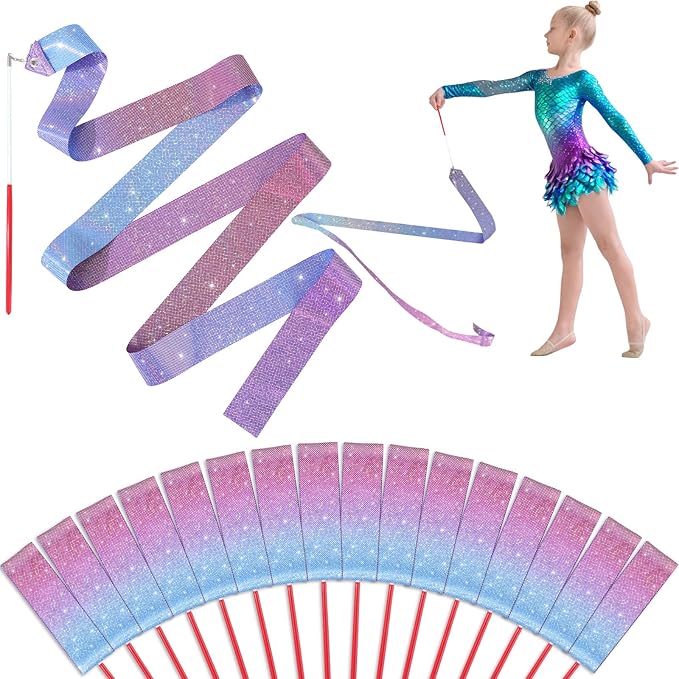 16 Pcs Sparkling Dance Ribbon for Kids Rhythmic Gymnastics Birthday Party by Qyeahkj