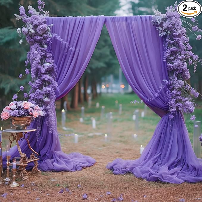 10ft x 10ft Purple Backdrop Curtains, Wrinkle-Free Sheer Chiffon Fabric Photo by WishCare