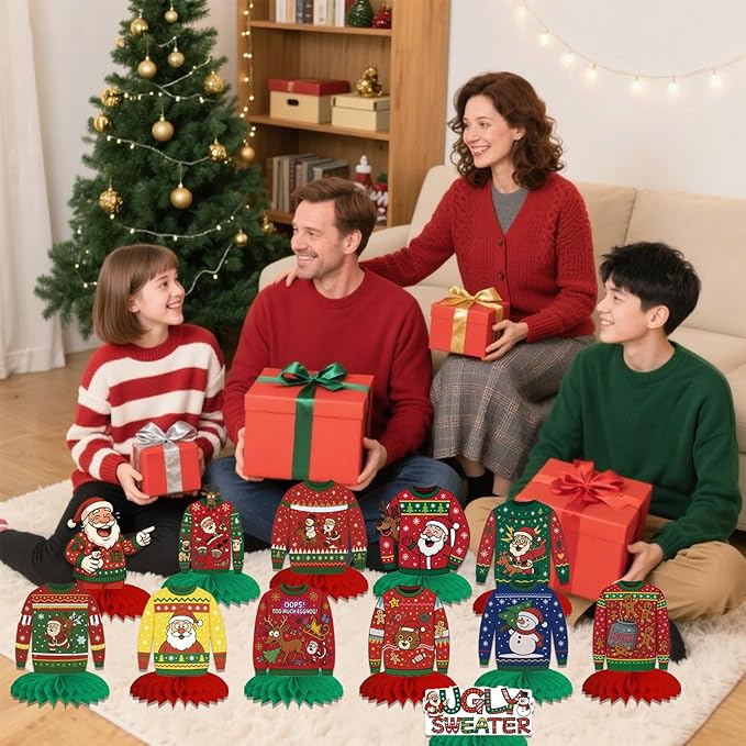12Pcs Christmas Ugly Sweater Party Decorations Ugly Sweaters Honeycomb - Image 4