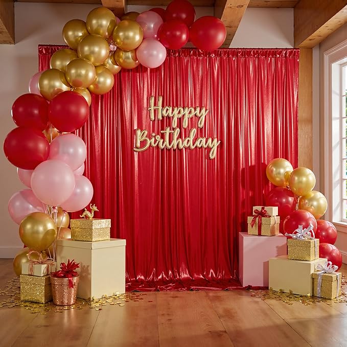 20x10ft Thick Red Glitter Backdrop Curtain Panels - Image 2