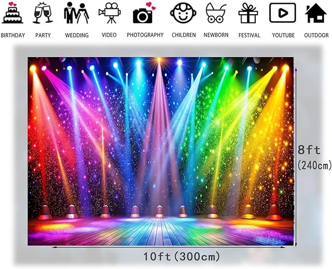 LTLYH 10x8ft Fabric Disco Rainbow Stage 70s 80s 90s Backdrop Vintage Lights - Image 6