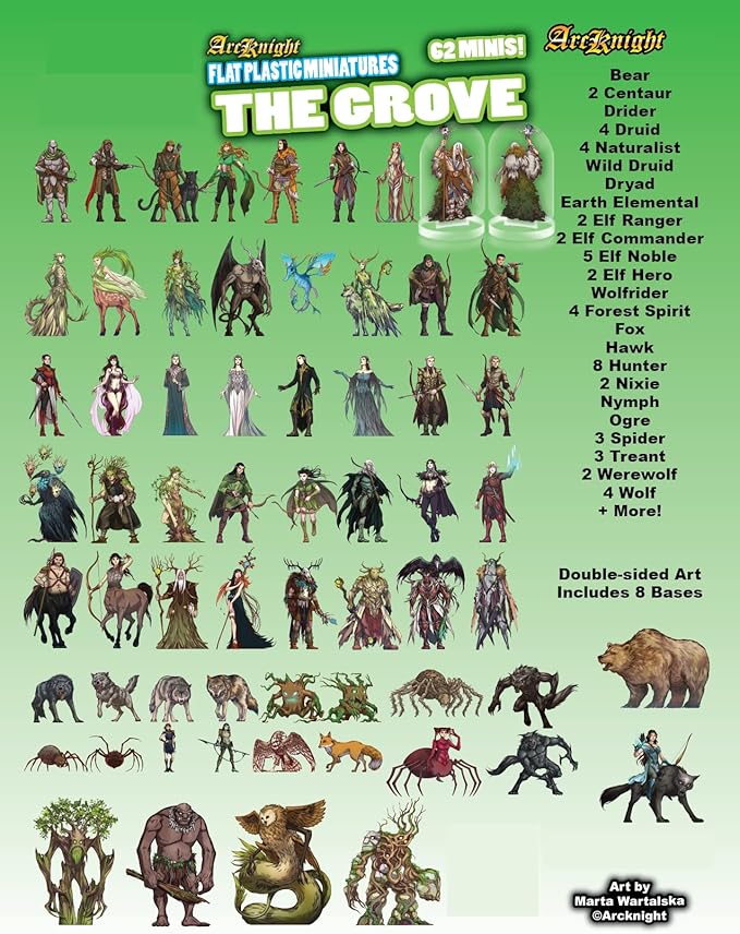 Arcknight Flat Plastic Miniatures: The Grove; 62 Unique Forest-Themed Minis - Image 2