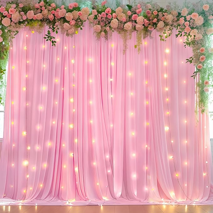 Pink Backdrop Curtains with Lights - Image 4