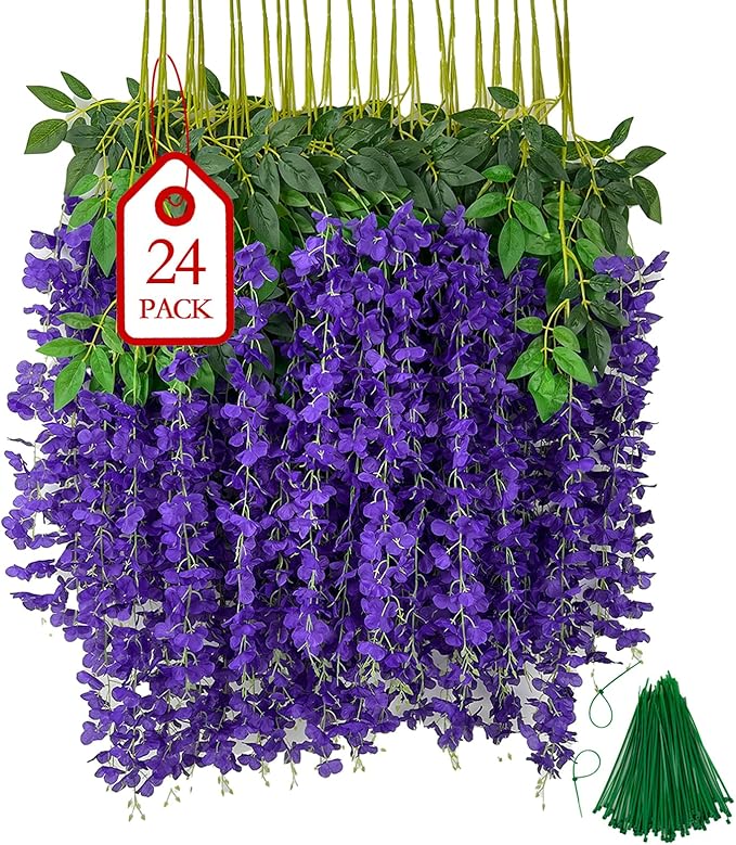 24 Pcs of Wisteria Hanging Flowers, 3.75 Feet Fake Wisteria Flower Strings by Unknown