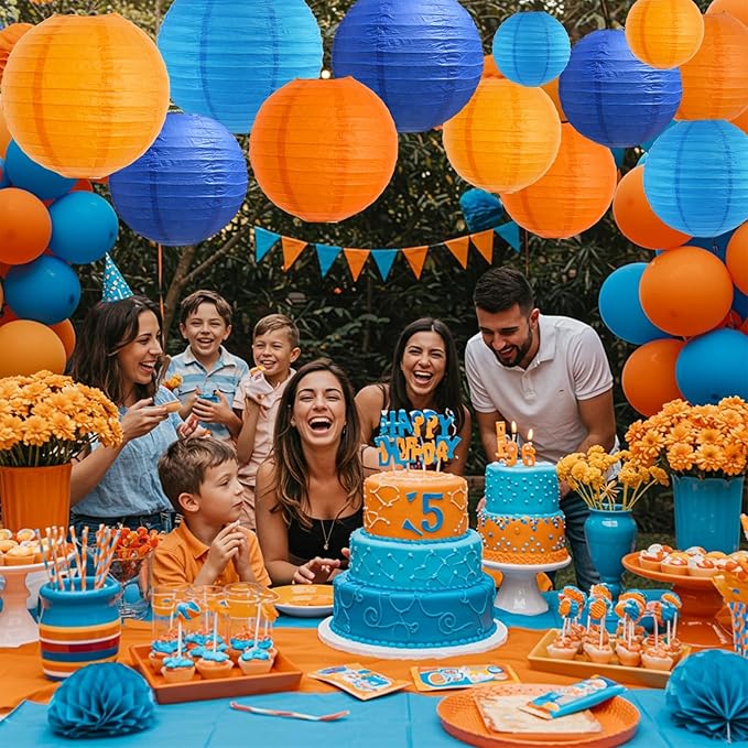 BEISHIDA 12Pcs Blue Orange Paper Lanterns Decorative Hanging Round Paper - Image 5