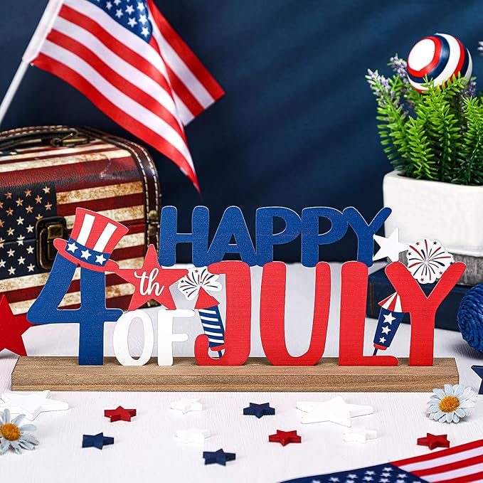 Happy 4th of July/Patriotic Metal Sign Rustic Table Decor Holiday Tiered Tray - Image 3