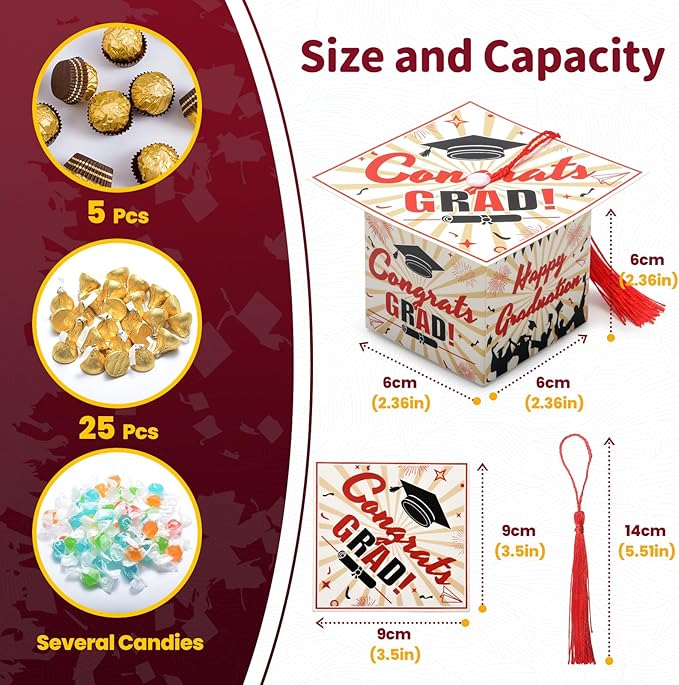 COTOPHER 36 Pack Mini Graduation Cap Gift Boxes, Class of 2025 Graduation Candy - Image 3