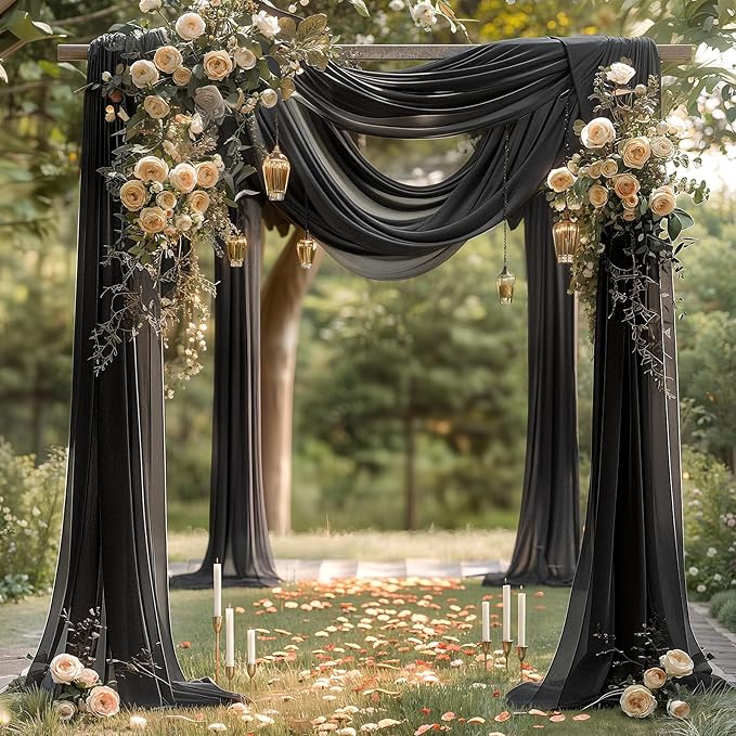 Black Wedding Arch Draping Fabric 3 Panels 30'' x 20FT Black Drapes Sheer by PartyTalk