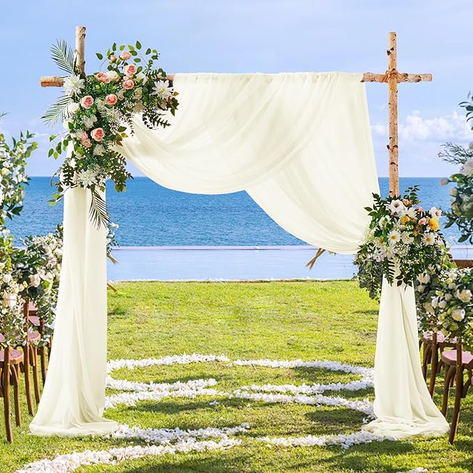 SiinvdaBZX 2 Panels Wedding Arch Draping Fabric 30" x 20Ft Ivory Sheer Chiffon - Image 5