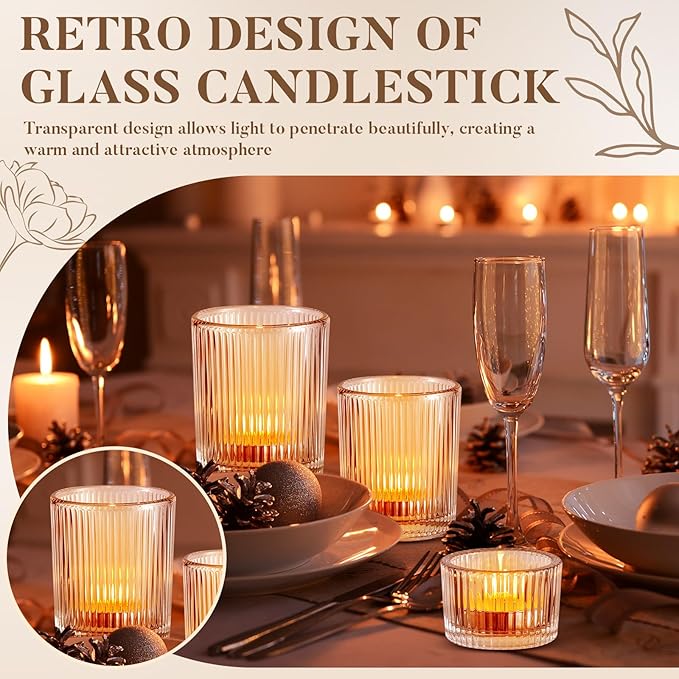 Mumufy 48 Pcs Assorted Votive Candle Holders Ribbed Glass Tealight Candle - Image 5