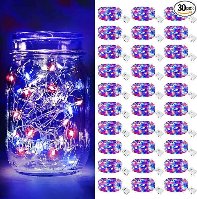 btfarm 4th of July Patriotic Fairy Lights Battery Operated, 30 Pack Red White by btfarmdecorativelighting