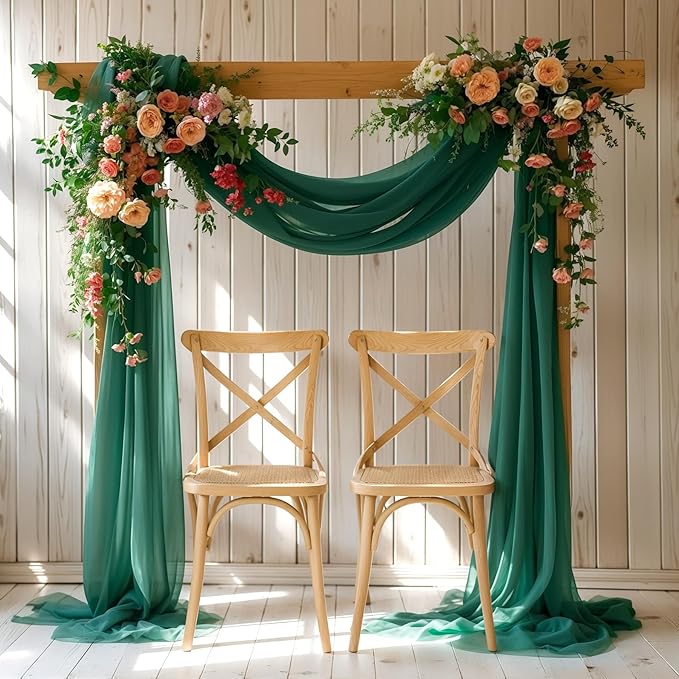 Wedding Arch Draping Fabric, 2 Panels 28" x 19Ft Emerald Green Arch Drapes - Image 3